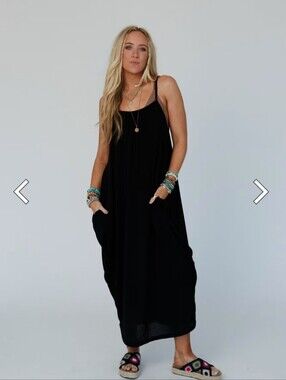 Three Bird Nest Black Slip Maxi Dress with Adjustable Straps